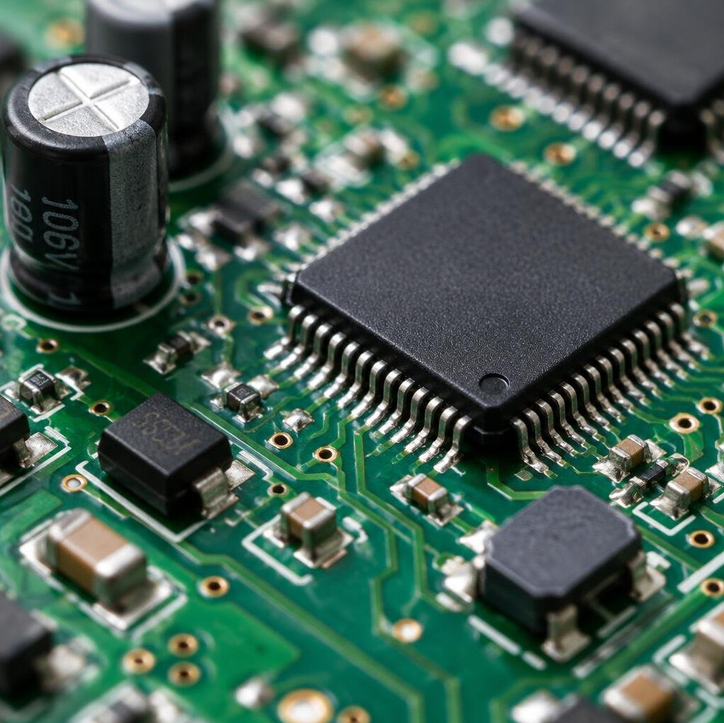 Circuit board close-up with electronic components