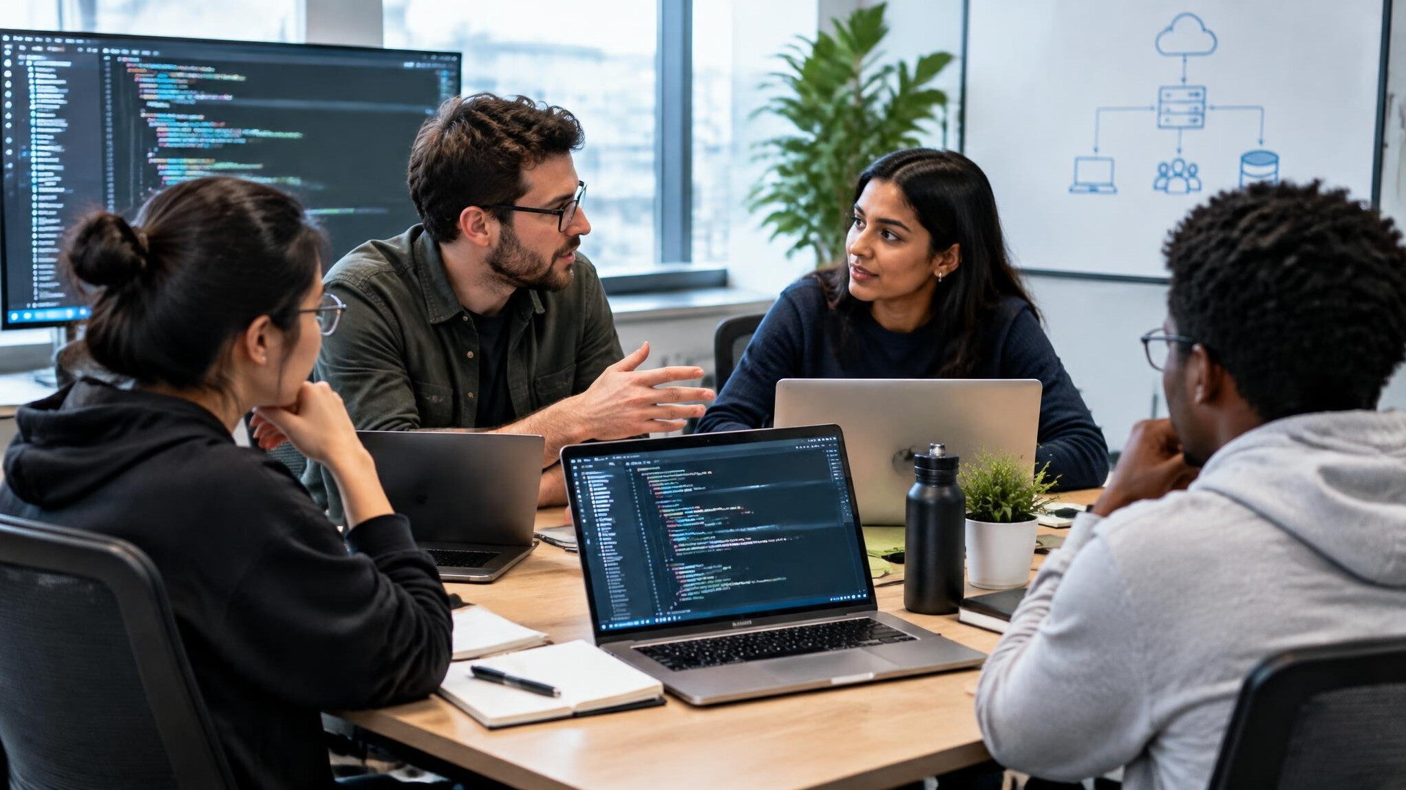 team discussing code