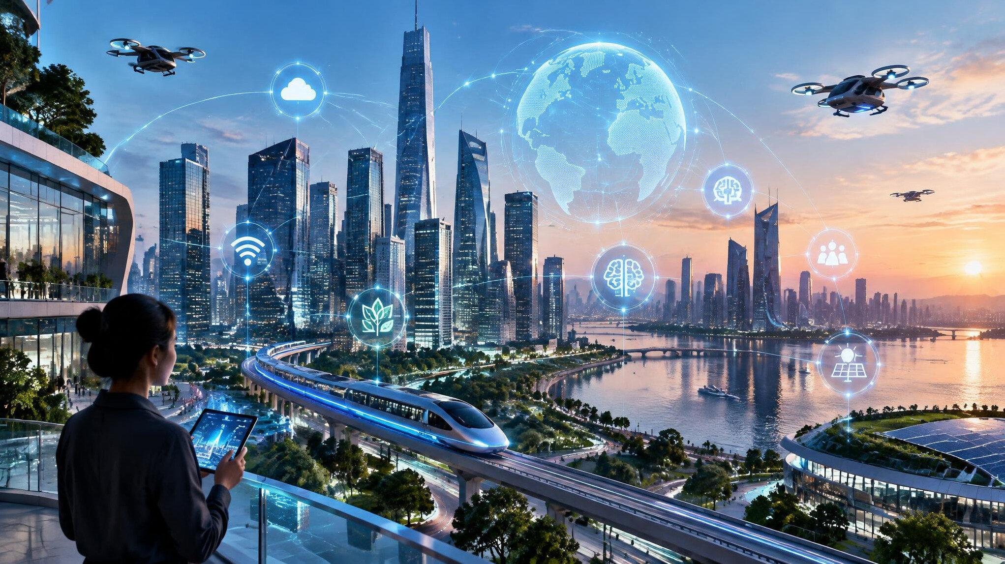 modern city with technology