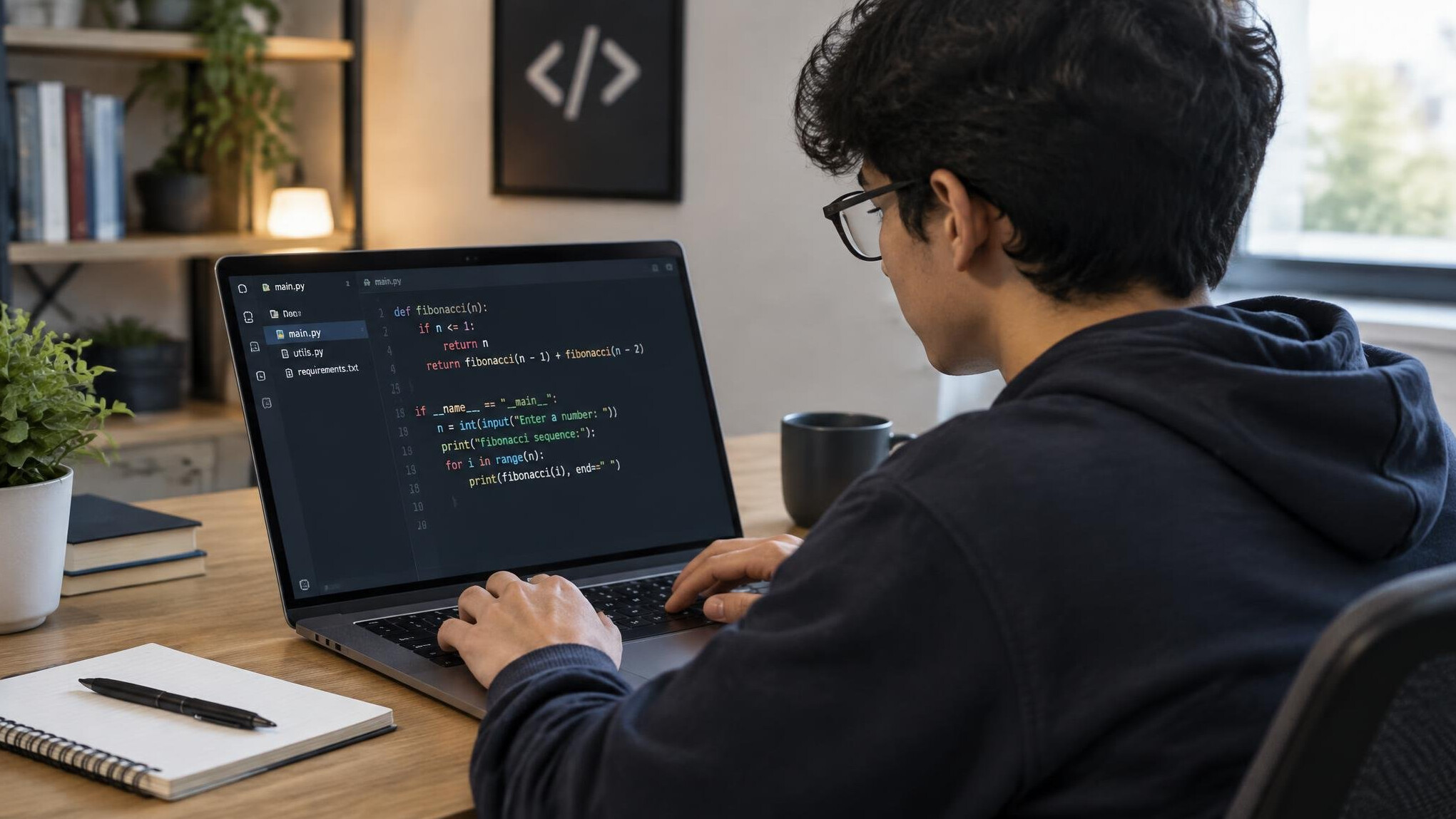 young programmer working on code