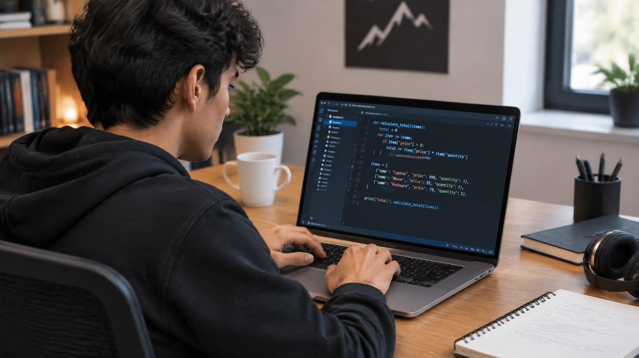 young programmer working on code