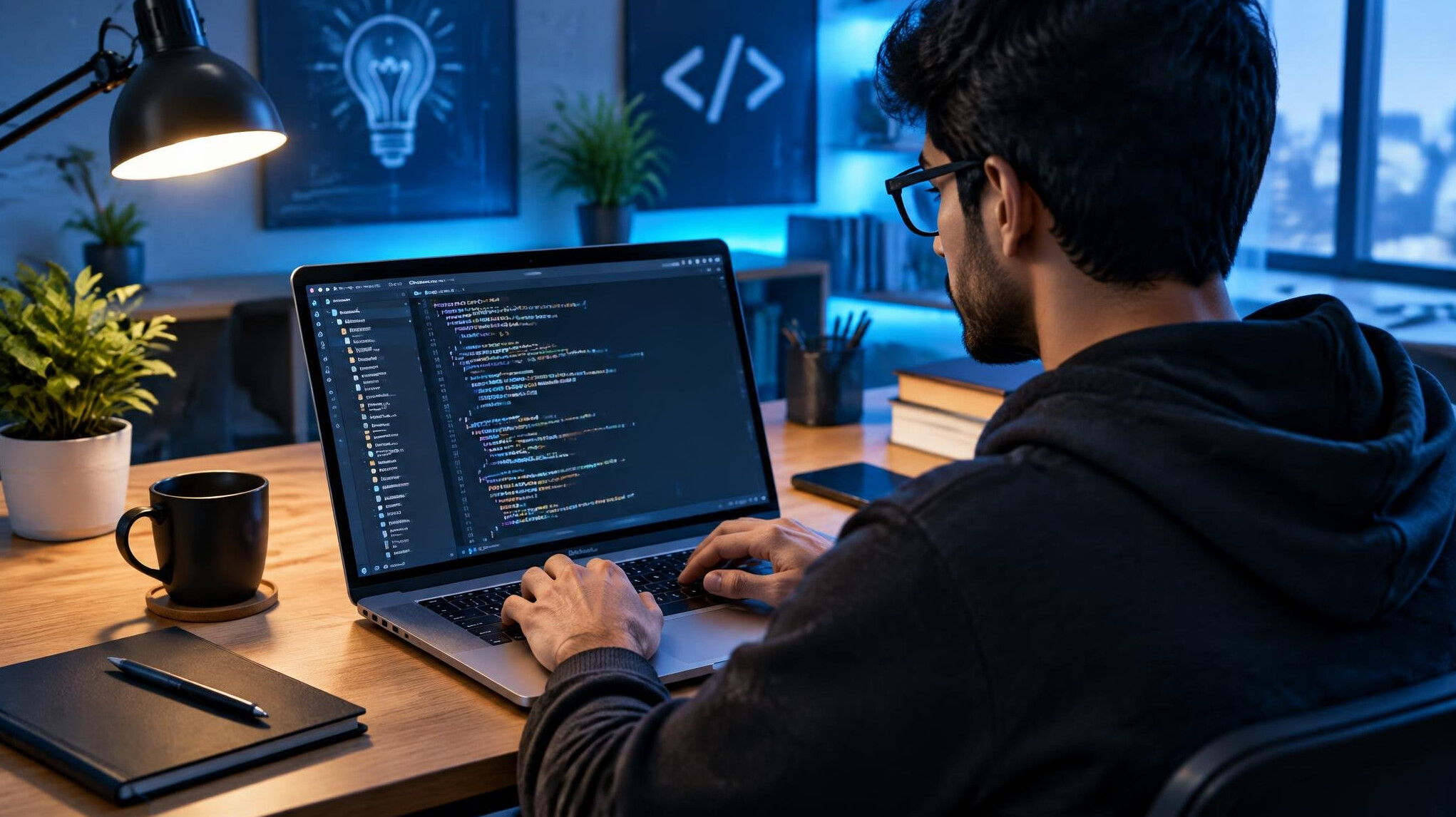 coding on laptop