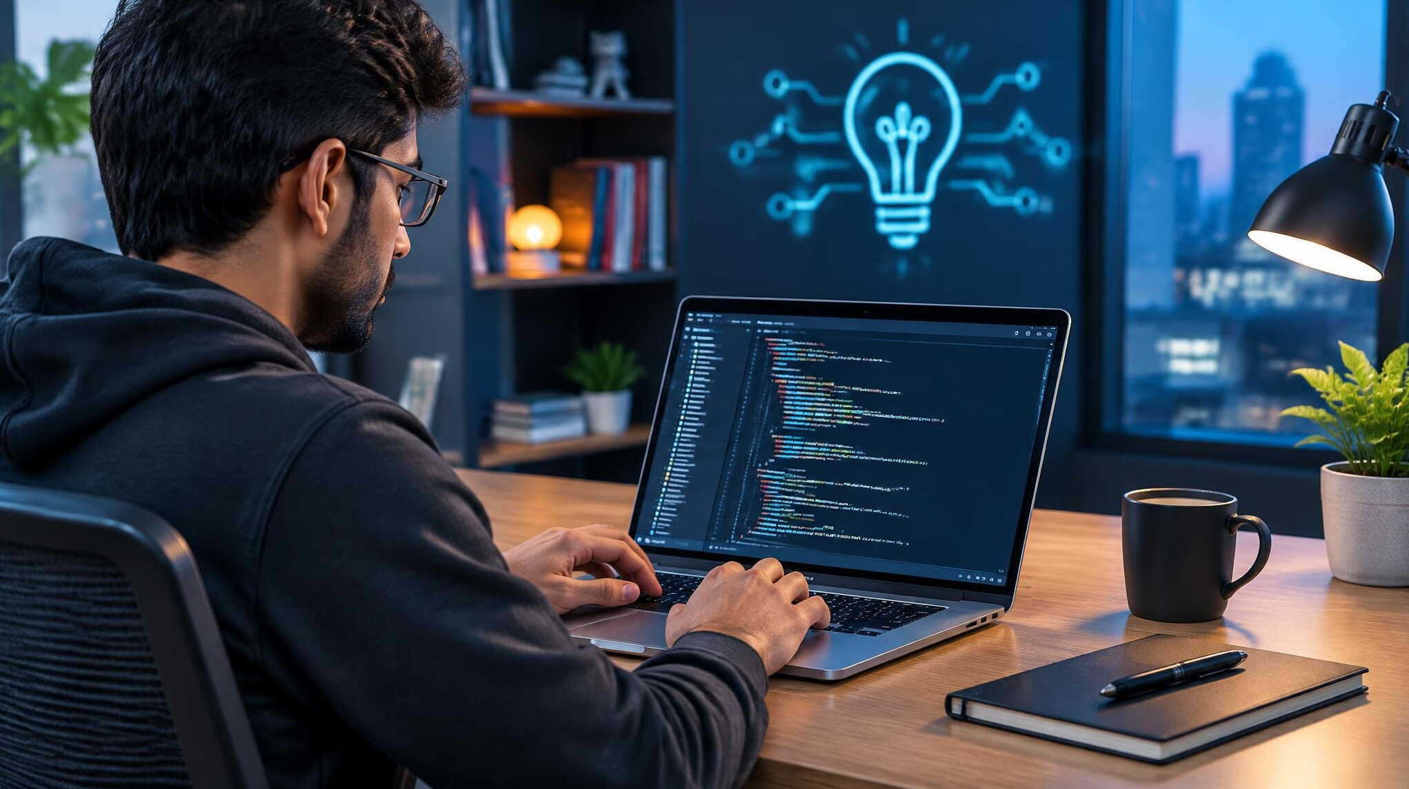 coding on laptop