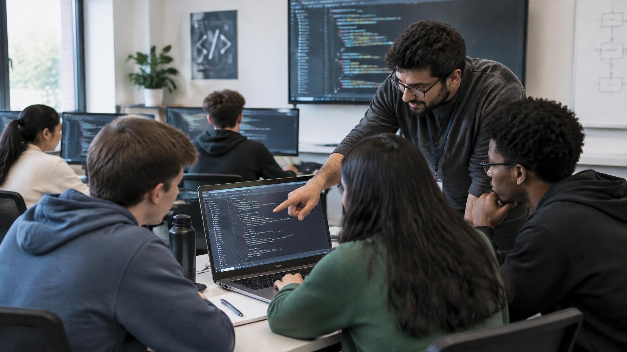 group of students in coding class